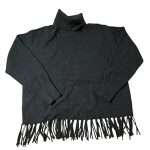 CARMEN MARC VALVO Tassel Hem Sweater Black Fringe Turtleneck XL